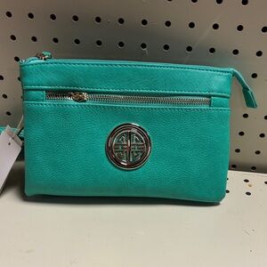Teal Clutch Bag with Silver Accent
